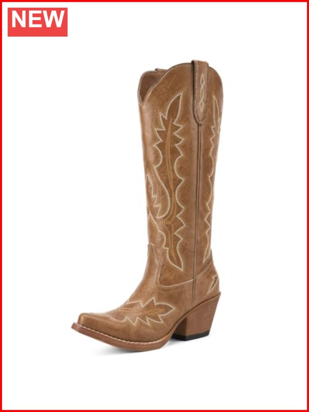 Rollda Knee High Cowboy Boots Women Western Snip Toe Stacked Heel